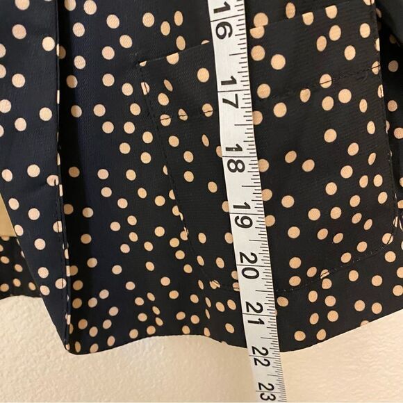 Black tan Polka Dot Blazer open Cardigan jacket suit 3/4 ruched sleeve -M - Picture 5 of 11